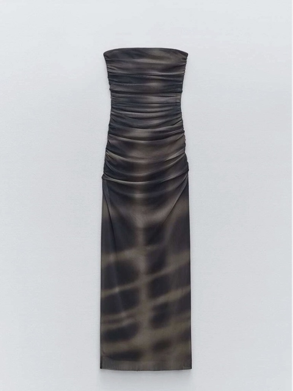 Zara Strapless Ruched Dress with Sheer Abdomen